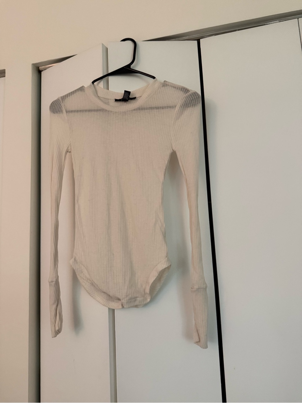 Forever 21 Cream Ribbed Long-Sleeve